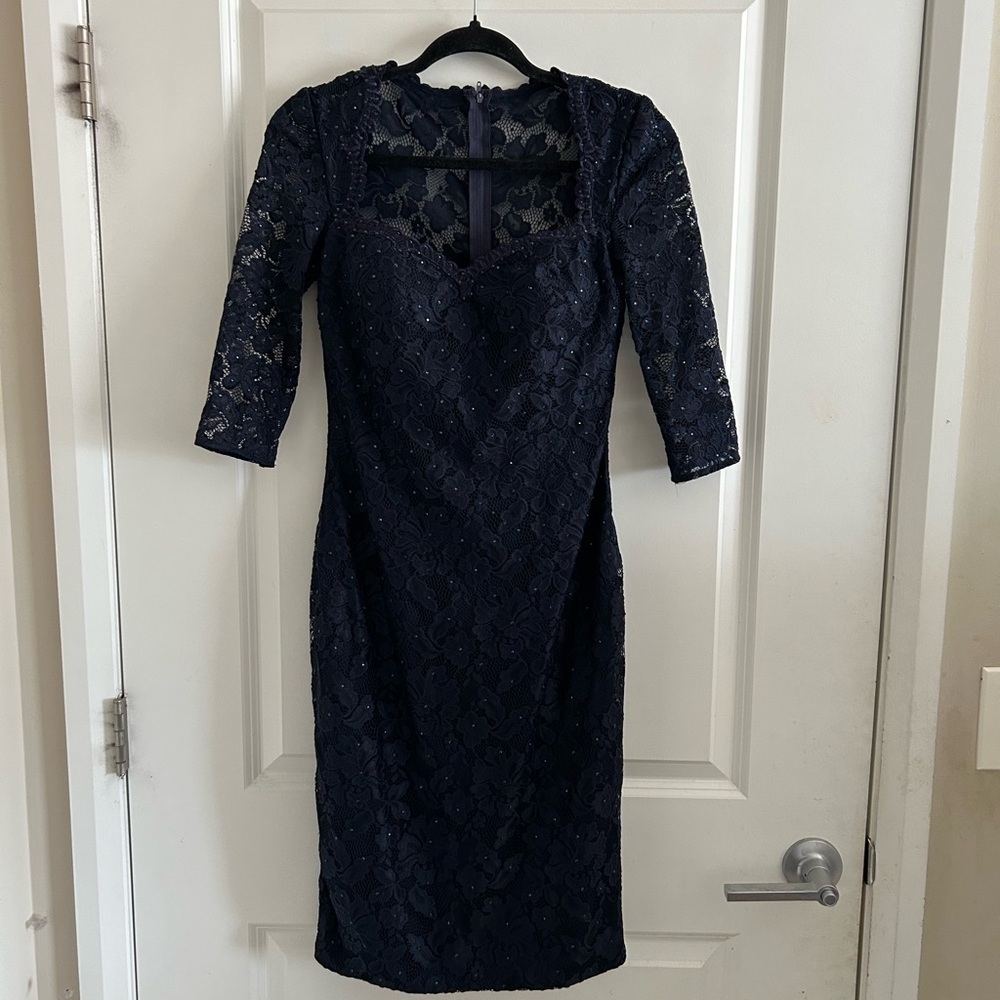 La Femme Midnight Blue Lace Dress